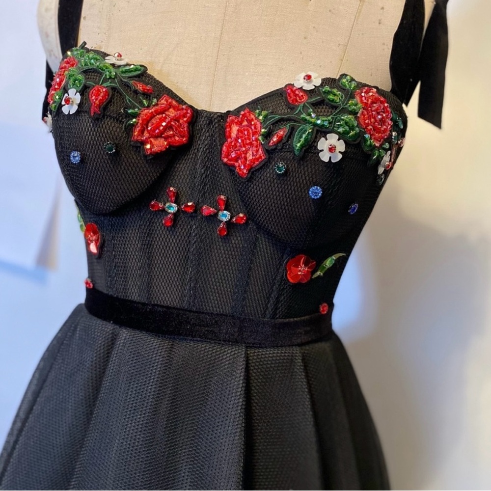 Teuta Matoshi Midnight Glamour Gown Elegant Black Floral Embroidered Dress